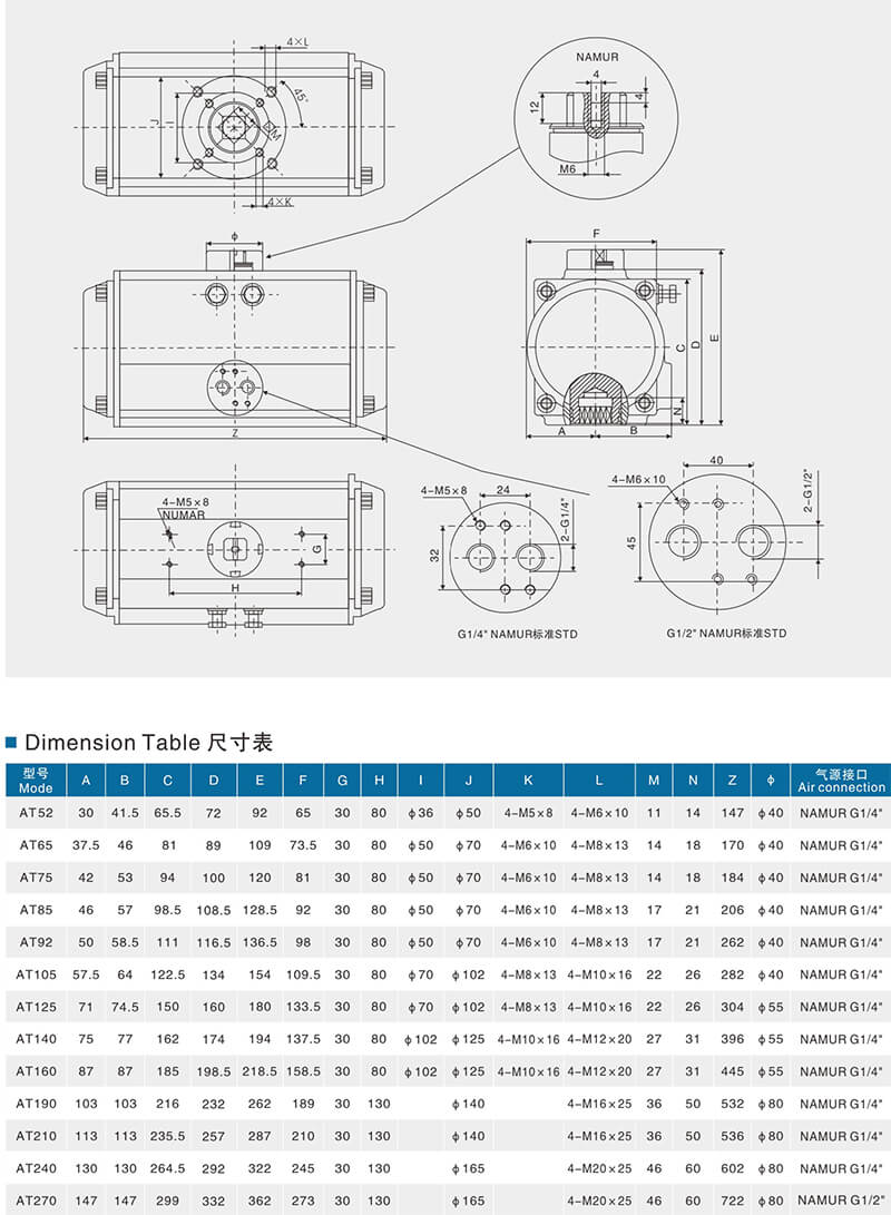 dimenison of pneumatic actuator