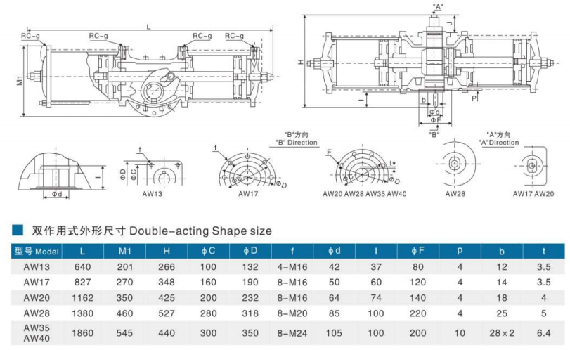 dimension-of-double-acting-actuator