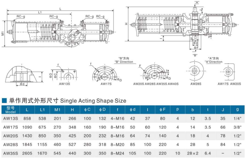 dimension-of-single-acting-actuator